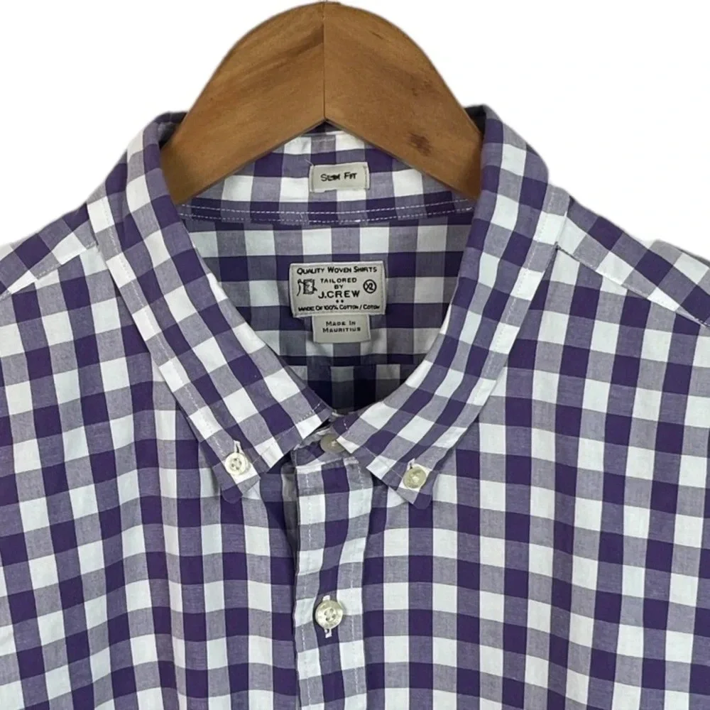 BF392 Mens J. Crew Preppy SLIM Fit Gingham Print Button Down Shirt XL